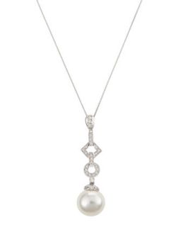 Pave Diamond/Pearl Pendant Necklace