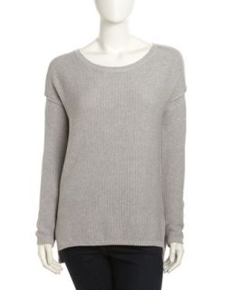 Cotton Cashmere Long Sleeve Sweater, Gray