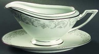 Jaeger Chantilly (Platinum Trim) Gravy Boat with Attached Underplate, Fine China