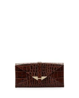 Envelope Croc Leather Wallet,Cognac