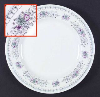 Cielo Celeste Dinner Plate, Fine China Dinnerware   Purple,Blue Flowers,Black/Wh