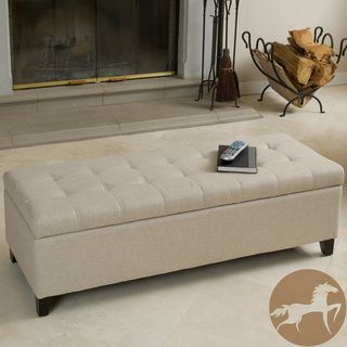 Christopher Knight Home Mission Beige Tufted Fabric Storage Ottoman Bench (BeigeSome assembly requiredSturdy constructionNeutral colors to match any outdoor decorMatching espresso stained legsFeatures a hidden storage space insideTufted lid adds extra com