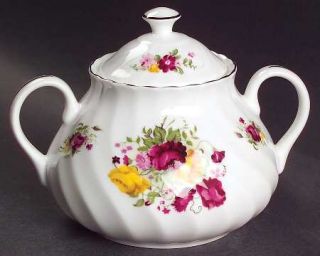 Coalport Shrewsbury 2000 Sugar Bowl & Lid, Fine China Dinnerware   Bone,Red/Pink