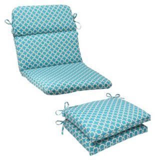 Outdoor Rounded Chair Cushion   Teal/White Geometric