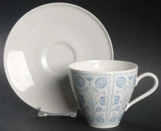 Heinrich   H&C Blue Dutch Flat Cup & Saucer Set, Fine China Dinnerware   Blue On
