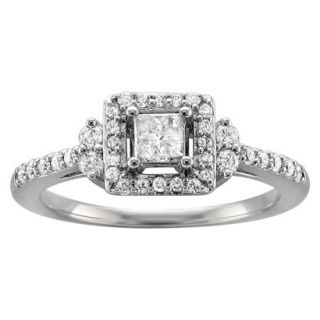 1/2 CT. T.W. Princess Cut Diamond Halo Prong Set Ring in 14K White Gold (H I,