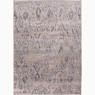 Hand made Tribal Pattern Gray Wool/ Bamboo Silk Rug (5x8)