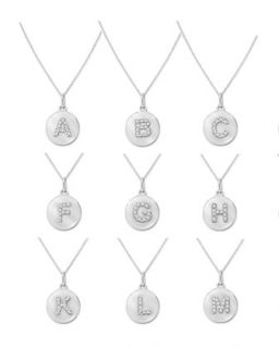 14k White Gold Diamond Disc Initial Necklace
