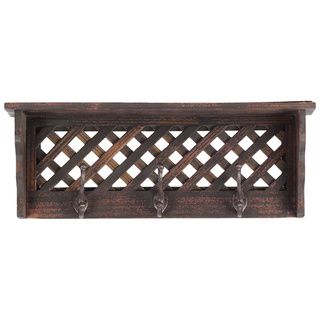 Antique Small Dark Red Wooden Shelf/ Coat Hanger (Antique dark redDimensions 9.25 inches high x 24.61 inches wide x 5.91 inches deep Model UTC26104 WoodColor Antique dark redDimensions 9.25 inches high x 24.61 inches wide x 5.91 inches deep Model UTC