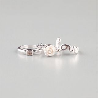 3 Piece Love/Stone/Flower Rings Silver In Sizes 8, 7 For Women 220858