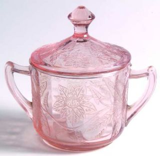 Jeannette Floral Pink Sugar Bowl & Lid   Pink,Depression Glass