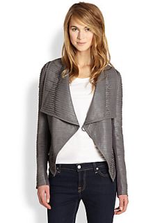 Line Greenwich Pintucked Leather Draped Jacket   Elephant