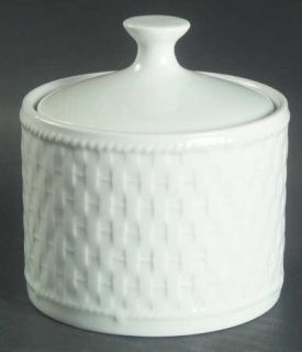 Oneida Basket Weave Sugar Bowl & Lid, Fine China Dinnerware   White,Embossed Wea