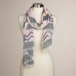 Gray and Pink Stripe Embroidered Scarf   World Market