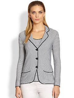 Armani Collezioni Knit Stripe Cardigan Jacket   Blue