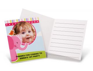 Pink Elephants 1st Birthday Personalized Thank You Notes