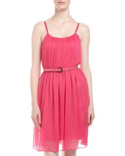 Claudia Belted Gathered Dress, Pink