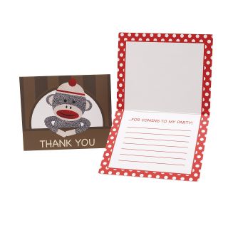 Sock Monkey Red Thank You Notes