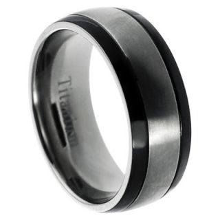 Daxx Mens Titanium Brushed Center and Black Grooved Sides Band (8 mm)   12
