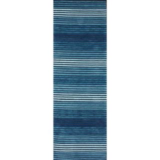 Nuloom Handmade Modern Lines Blue Cotton Runner Rug (26 X 8)