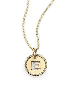 David Yurman Initial Pendant with Diamonds in Gold on Chain   E