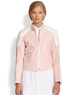 Acne Studios Minda Colorblock Leather Jacket   Pink