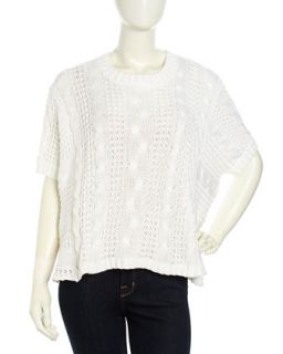 Short Sleeve Boxy Cable Knit Pullover, White