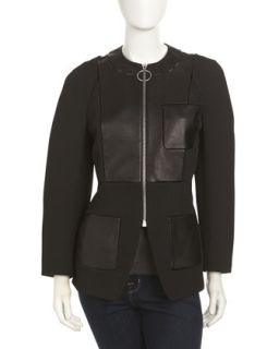 Zip Up Blazer with Leather Detail, Onyx