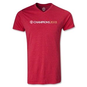 hidden Manchester United 2013 Champions V Neck T Shirt (Red)