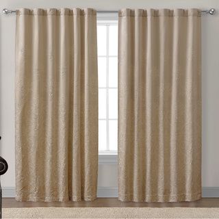 Chelsea Taupe Floral embroidered Back Tab 84 Inch Curtain Panel
