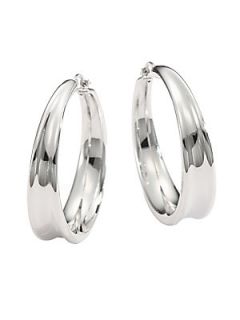 Sterling Silver Offset Hoop Earrings/1.25 Inches   Silver