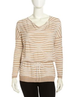 Long Sleeve Striped Woven Sweater, Pumice Multi