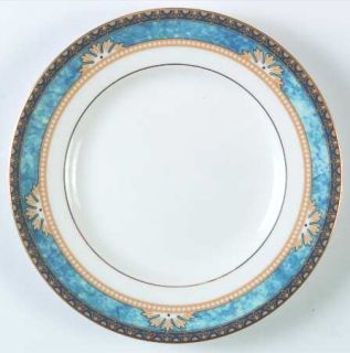 Wedgwood Curzon Bread & Butter Plate, Fine China Dinnerware   Blue&Gold Edge,Tan