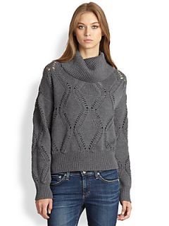 MILLY Wool Open Knit Cowlneck Sweater   Graphite