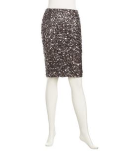 Stratosphere Sequined Slim Skirt, Silver