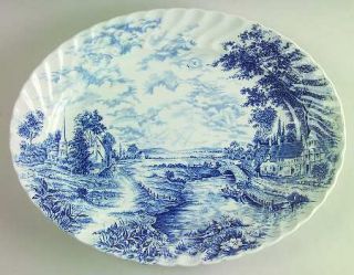 Staffordshire Bluebrook 14 Oval Serving Platter, Fine China Dinnerware   Swirl