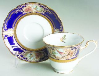 Noritake Foxboro Footed Cup & Saucer Set, Fine China Dinnerware   Birds On Cobal