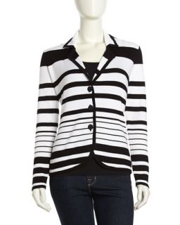 Three Button Striped Knit Blazer, Black/White