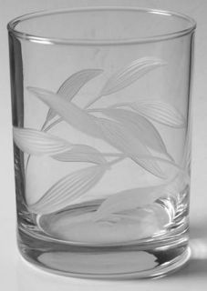 Reed & Barton Crystal Bamboo Garden Double Old Fashioned   Clear,Etched Leaves,N