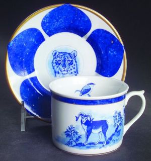 Lynn Chase Leopard Lazuli Flat Cup & Saucer Set, Fine China Dinnerware   Blue An