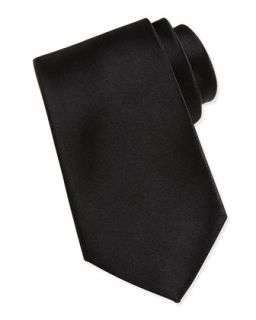 Solid Satin Silk Tie, Black