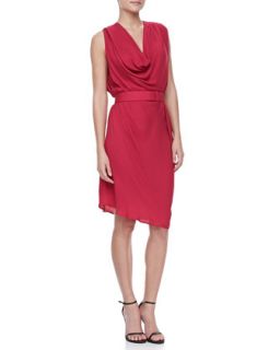 Sleeveless Belted Dress, Raspberry
