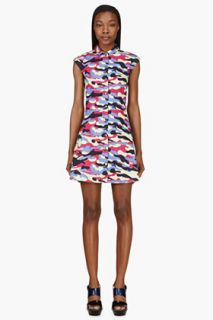 Carven Lime Green And Pink Gabardine Camouflage Dress