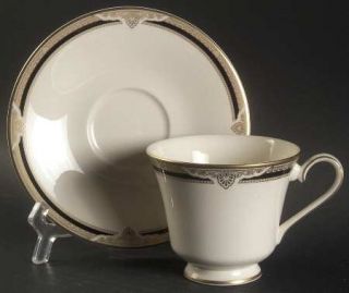 Royal Doulton Andover Footed Cup & Saucer Set, Fine China Dinnerware   Bone,Blac