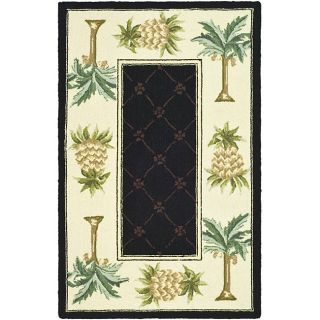 Hand hooked Palm Black/ Ivory Wool Runner (2 6 X 4)